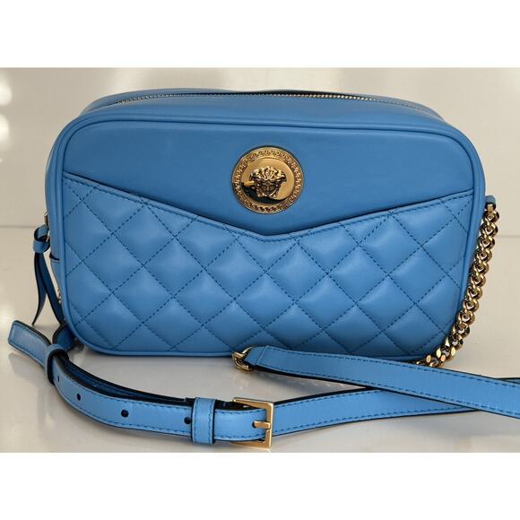 NWT $1275 Versace Quilted Lamb Leather Blue Medium Shoulder Bag 1008828 Italy - Picture 9 of 16
